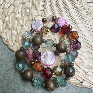 Set of 3 elastic band and plastic with wood beads bracelets